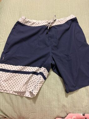 BYLT Basics Navy Blue Swim Board Shorts with Polka-Trim